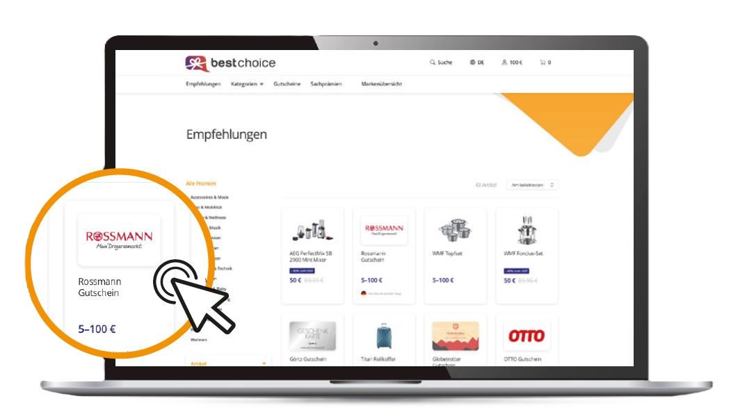 Screenshot Kategorieauswahl im Shop